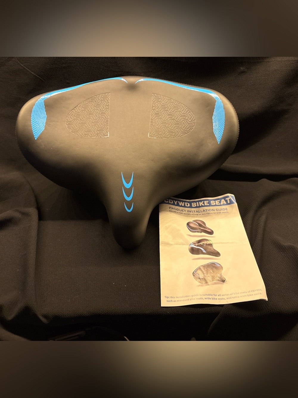 CDYWD Oversized Wide Comfort Bike Seat Black Blue Shock Absorbing Saddle